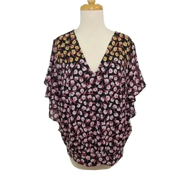 {Ann Taylor Factory} Floral Print Polyester Ruffled Blouse - Picture 2 of 14